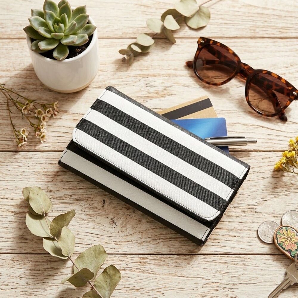KUT from the Kloth Black White Striped Trifold Snap Wallet 7.5x4.5